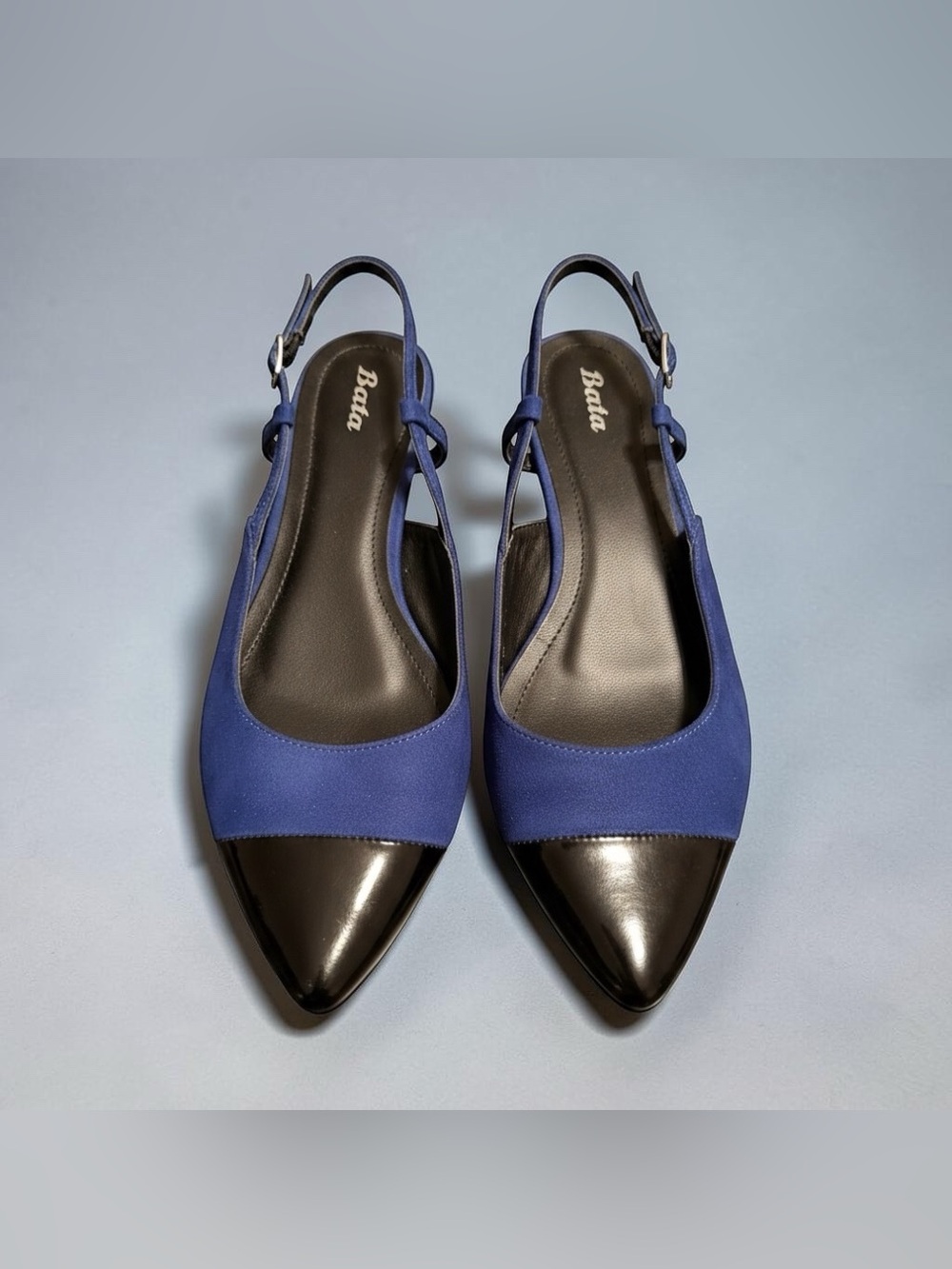 Bata Women's Blue and Black Pointed Slingback Flats